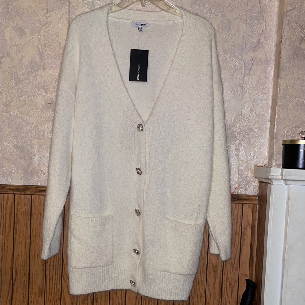 Ivory fashion nova fuzzy cardigan sweater (XL)(nwt)